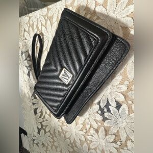 Victoria's Secret Black Quilted Wristlet Card Holder with Logo Accent